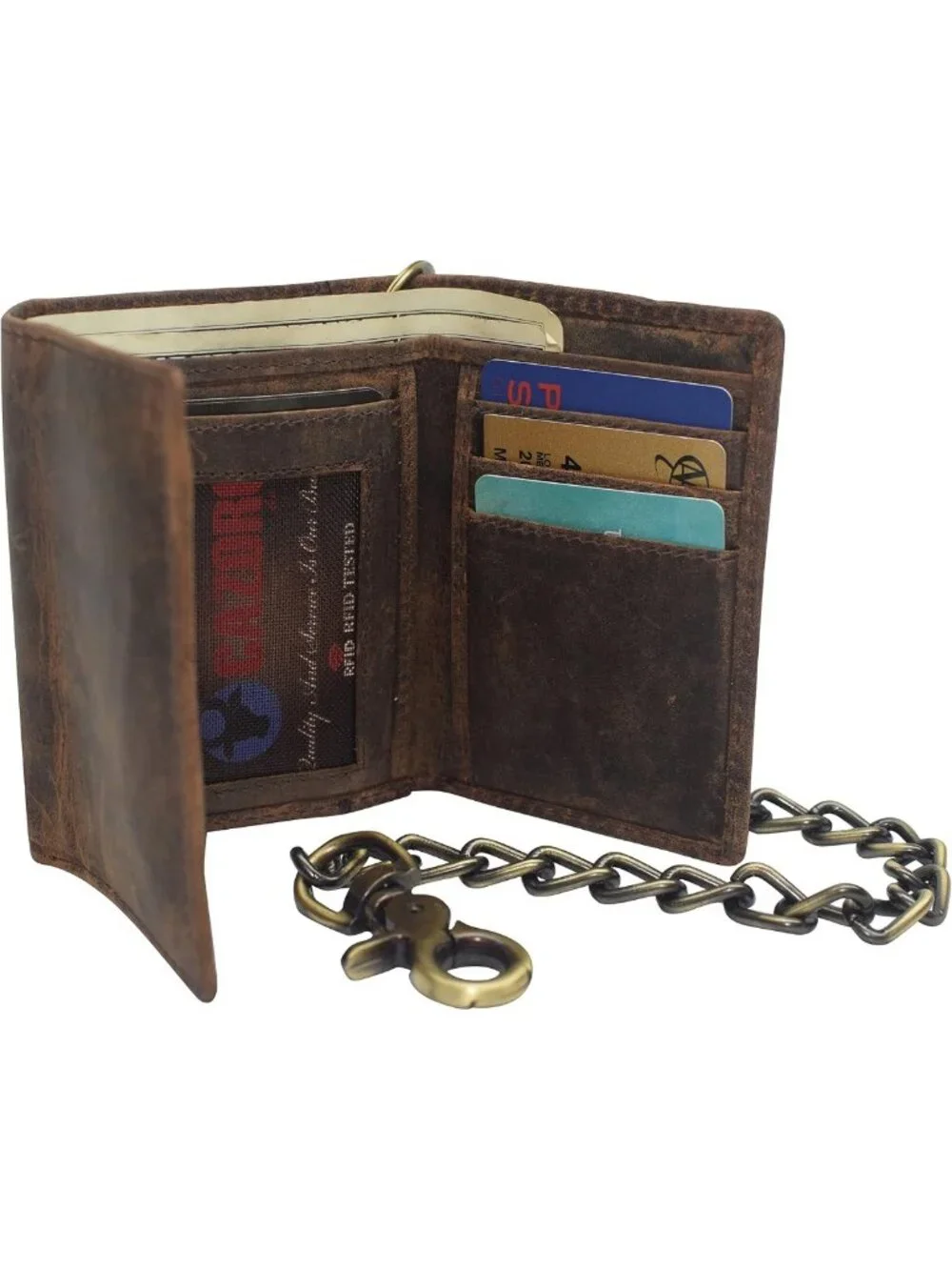 Vintage Leather Biker Chain Wallet for Men - RFID Blocking, Trifold, Snap